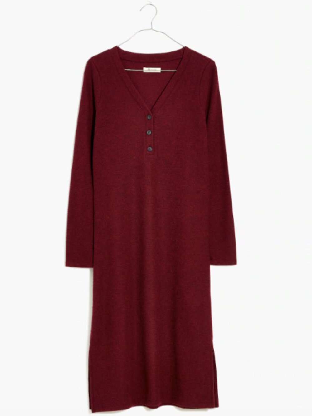 Madewell Long-Sleeve Henley Midi Dress burgundy Size Medium EUC